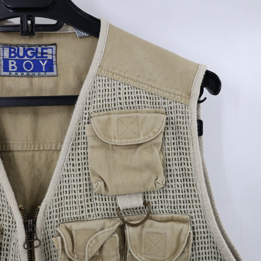 Bugle Boy Vest Mens medium Tactical Vest Cargo Hunting safari photo Khaki Cotton - Picture 2 of 12
